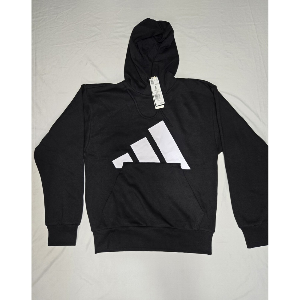 Adidas Mens Hoodie Small Black White Logo Pocket‎ Regular Fit NWT Athletic Comfy
